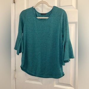 Size small green teal 3/4 long sleeve flare knit top shirt